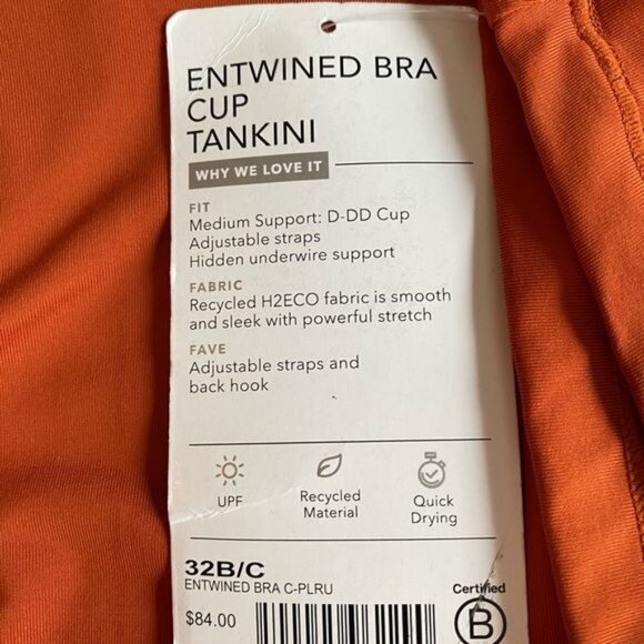 Athleta Entwined Bra Cup Tankini Swim Tank New UPF 50+ Palomino 32 B/C - Picture 9 of 12